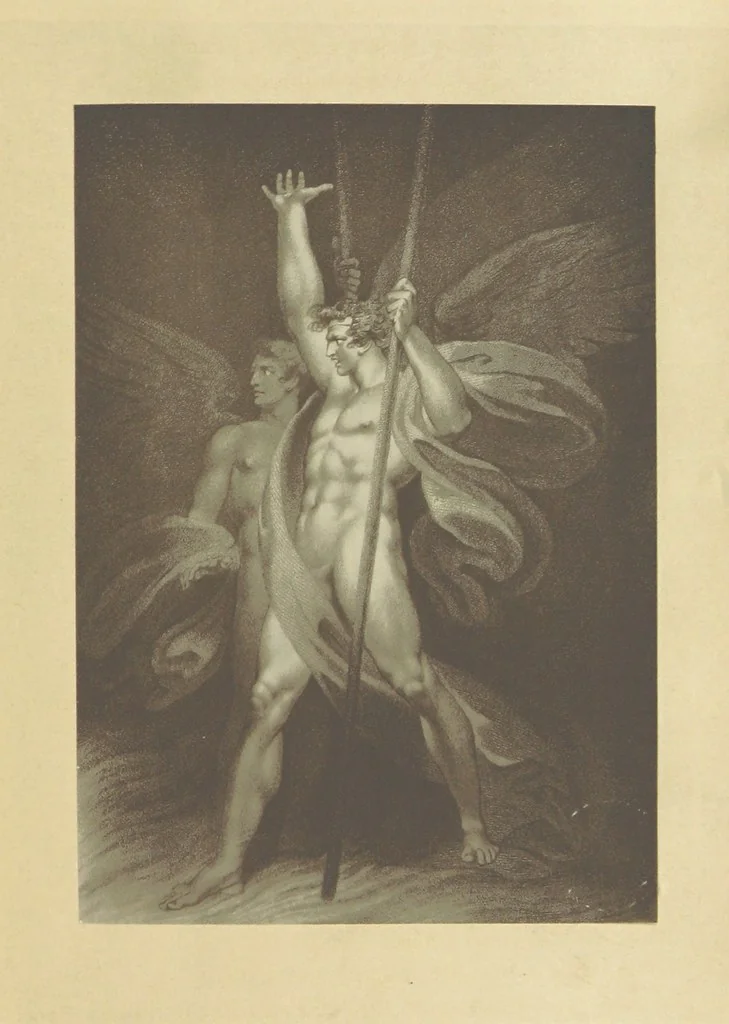 An illustration from The Poetical Works of John Milton, printed from the original editions. With a life of the author by A. Chalmers ... With twelve illustrations by R. Westall, 1881, leaf 55