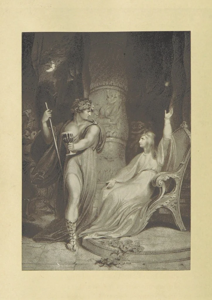 An illustration from The Poetical Works of John Milton, printed from the original editions. With a life of the author by A. Chalmers ... With twelve illustrations by R. Westall, 1881, leaf 566