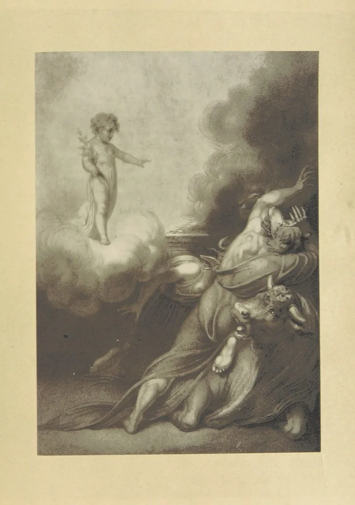 An illustration from The Poetical Works of John Milton, printed from the original editions. With a life of the author by A. Chalmers ... With twelve illustrations by R. Westall, 1881, leaf 621