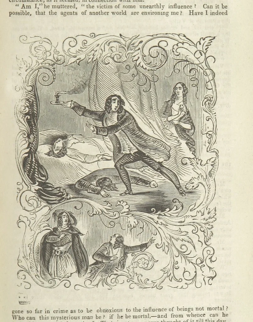 An illustration from Miranda; or, the Heiress of the Grange. A romance. By the author of “Ada the Betrayed” [i.e. James M. Rymer], etc, 1848, leaf 115