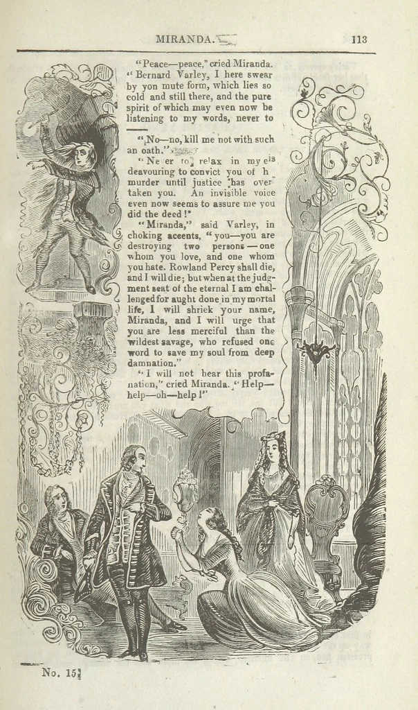 An illustration from Miranda; or, the Heiress of the Grange. A romance. By the author of “Ada the Betrayed” [i.e. James M. Rymer], etc, 1848, leaf 123