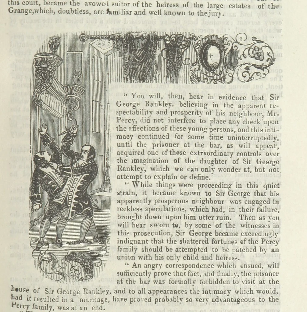 An illustration from Miranda; or, the Heiress of the Grange. A romance. By the author of “Ada the Betrayed” [i.e. James M. Rymer], etc, 1848, leaf 147