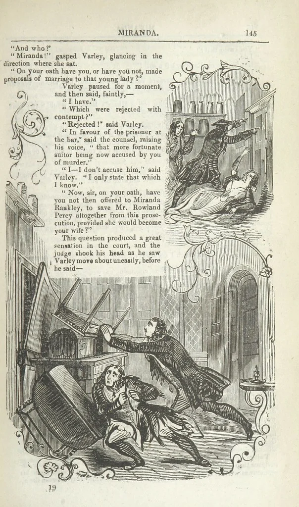 An illustration from Miranda; or, the Heiress of the Grange. A romance. By the author of “Ada the Betrayed” [i.e. James M. Rymer], etc, 1848, leaf 155