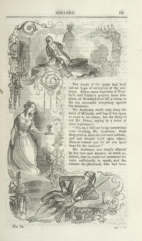 An illustration from Miranda; or, the Heiress of the Grange. A romance. By the author of “Ada the Betrayed” [i.e. James M. Rymer], etc, 1848, leaf 195