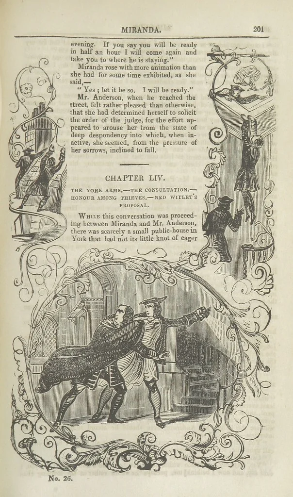 An illustration from Miranda; or, the Heiress of the Grange. A romance. By the author of “Ada the Betrayed” [i.e. James M. Rymer], etc, 1848, leaf 211