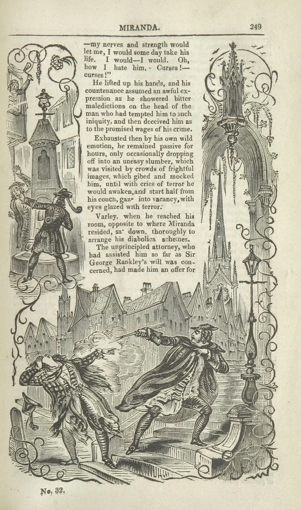 An illustration from Miranda; or, the Heiress of the Grange. A romance. By the author of “Ada the Betrayed” [i.e. James M. Rymer], etc, 1848, leaf 259