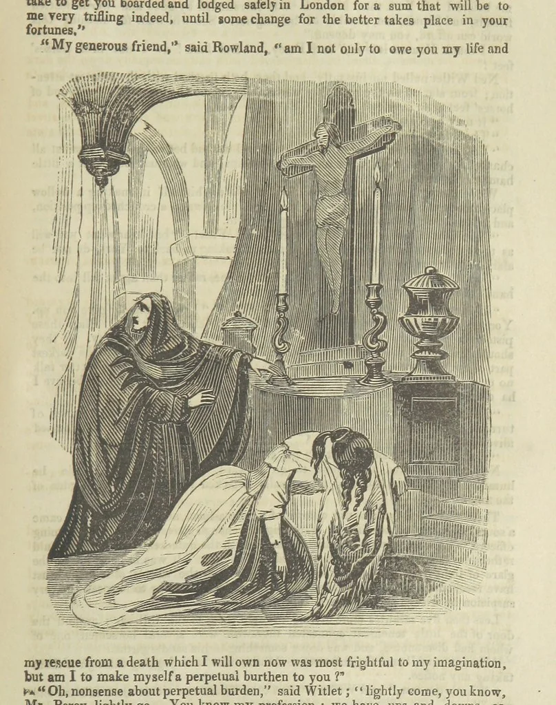 An illustration from Miranda; or, the Heiress of the Grange. A romance. By the author of “Ada the Betrayed” [i.e. James M. Rymer], etc, 1848, leaf 379