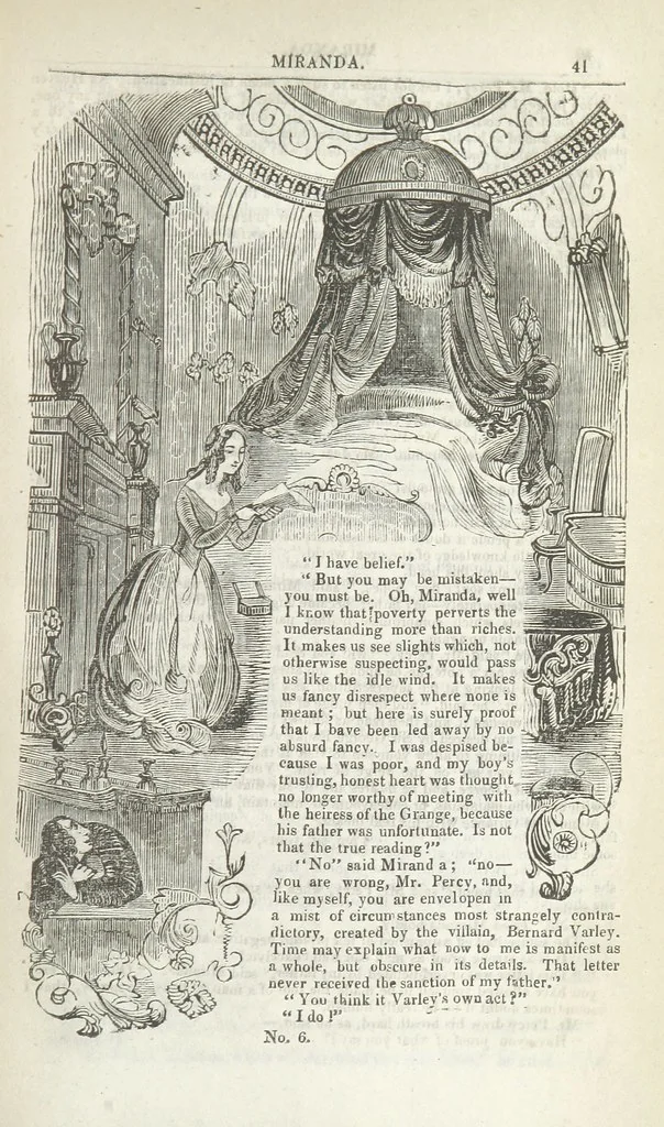An illustration from Miranda; or, the Heiress of the Grange. A romance. By the author of “Ada the Betrayed” [i.e. James M. Rymer], etc, 1848, leaf 51