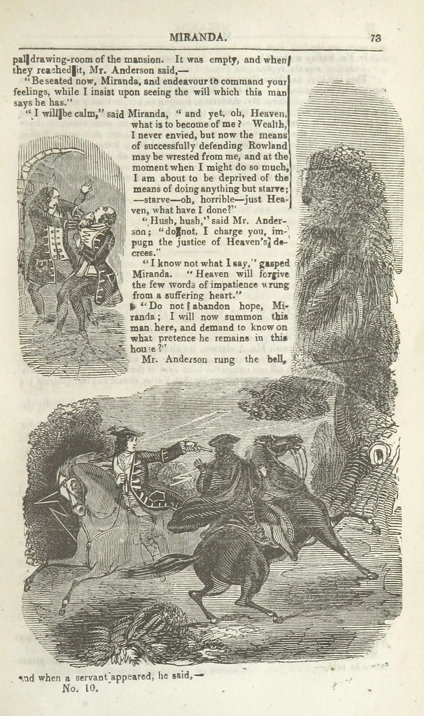 An illustration from Miranda; or, the Heiress of the Grange. A romance. By the author of “Ada the Betrayed” [i.e. James M. Rymer], etc, 1848, leaf 83