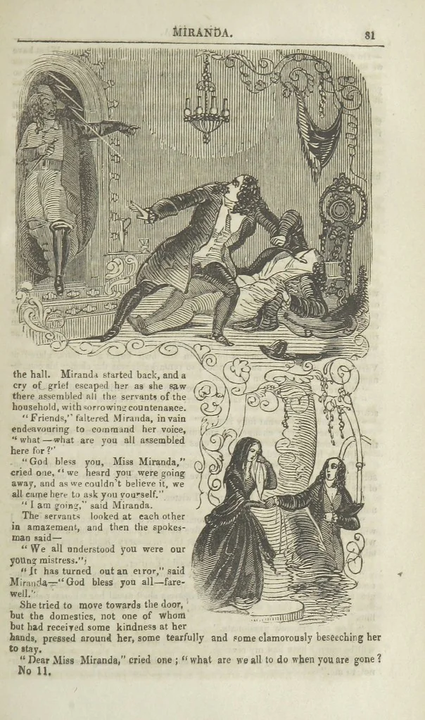 An illustration from Miranda; or, the Heiress of the Grange. A romance. By the author of “Ada the Betrayed” [i.e. James M. Rymer], etc, 1848, leaf 91