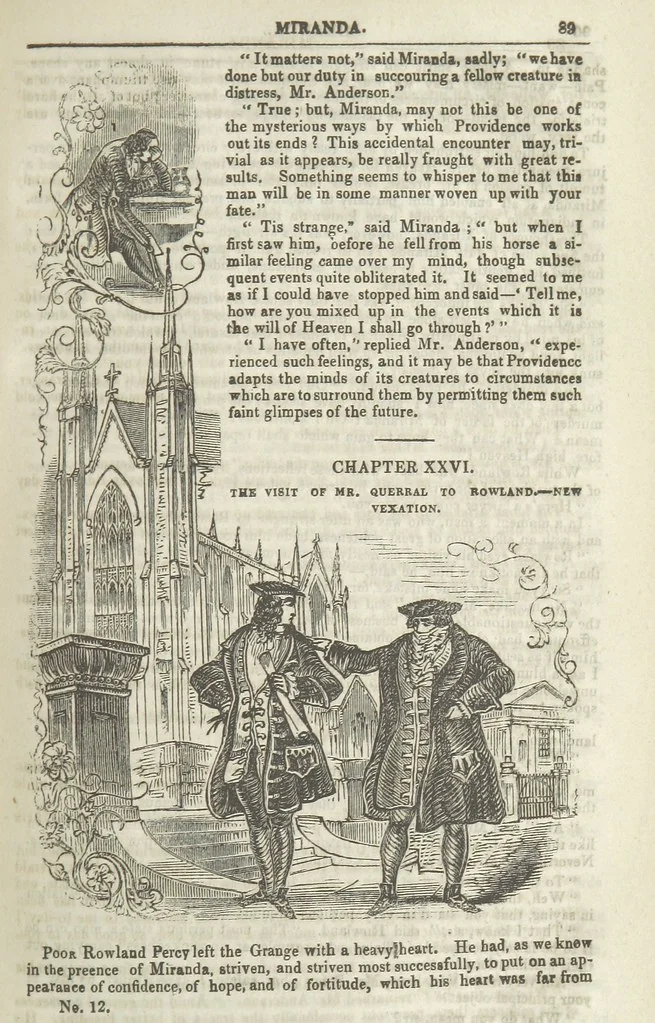 An illustration from Miranda; or, the Heiress of the Grange. A romance. By the author of “Ada the Betrayed” [i.e. James M. Rymer], etc, 1848, leaf 99