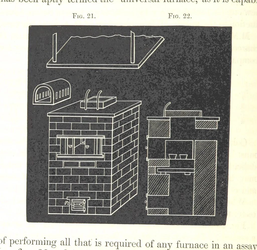 An illustration from Manual of practical assaying, 1868, leaf 104
