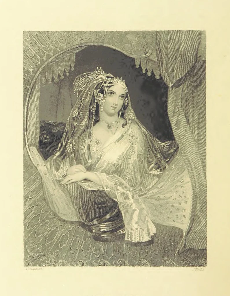 An illustration from Moore's Irish Melodies, Lalla Rookh, National Airs, Legendary Ballads, Songs, etc., with a memoir by J. F. Waller. Illustrations, etc, 1867, leaf 230