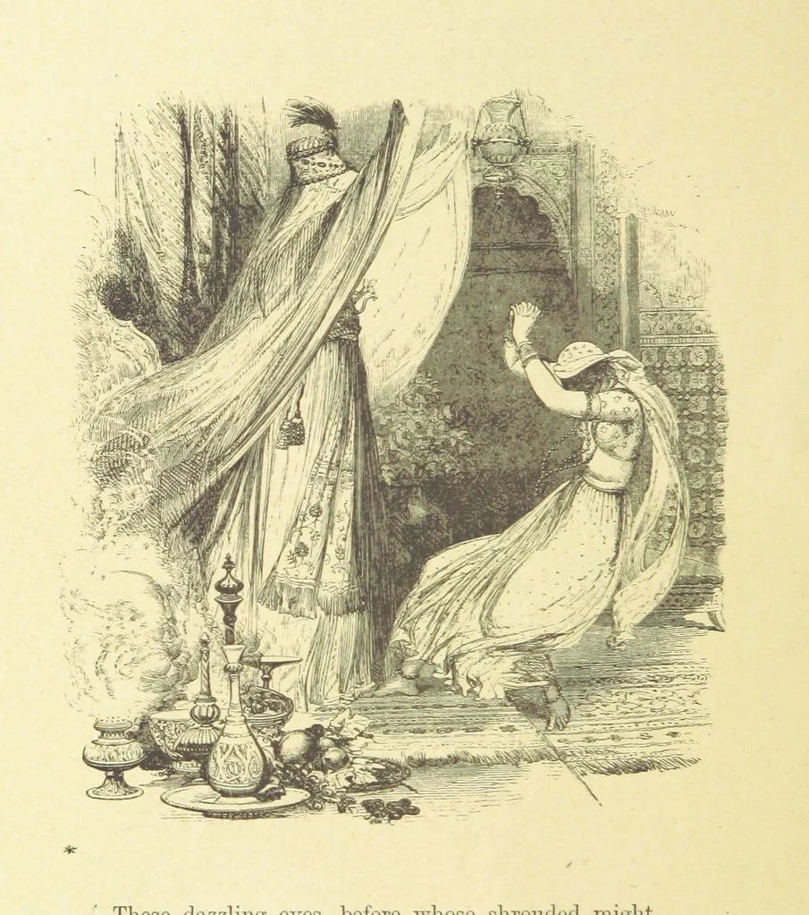 An illustration from Moore's Irish Melodies, Lalla Rookh, National Airs, Legendary Ballads, Songs, etc., with a memoir by J. F. Waller. Illustrations, etc, 1867, leaf 256