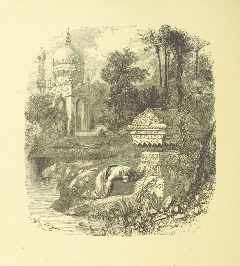 An illustration from Moore's Irish Melodies, Lalla Rookh, National Airs, Legendary Ballads, Songs, etc., with a memoir by J. F. Waller. Illustrations, etc, 1867, leaf 296