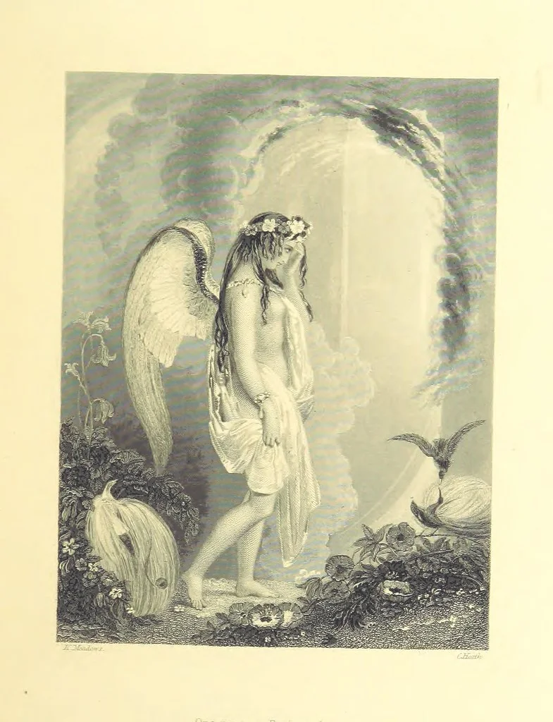 An illustration from Moore's Irish Melodies, Lalla Rookh, National Airs, Legendary Ballads, Songs, etc., with a memoir by J. F. Waller. Illustrations, etc, 1867, leaf 301