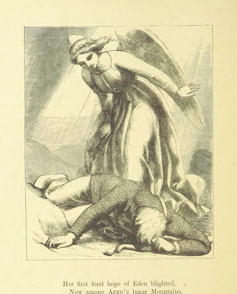 An illustration from Moore's Irish Melodies, Lalla Rookh, National Airs, Legendary Ballads, Songs, etc., with a memoir by J. F. Waller. Illustrations, etc, 1867, leaf 306