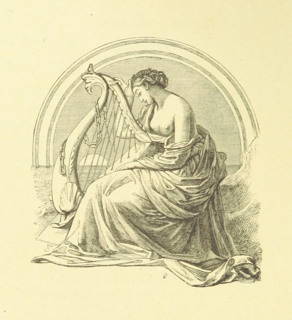 An illustration from Moore's Irish Melodies, Lalla Rookh, National Airs, Legendary Ballads, Songs, etc., with a memoir by J. F. Waller. Illustrations, etc, 1867, leaf 38