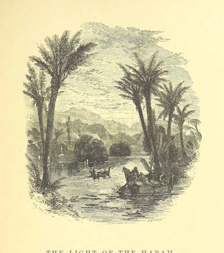 An illustration from Moore's Irish Melodies, Lalla Rookh, National Airs, Legendary Ballads, Songs, etc., with a memoir by J. F. Waller. Illustrations, etc, 1867, leaf 393