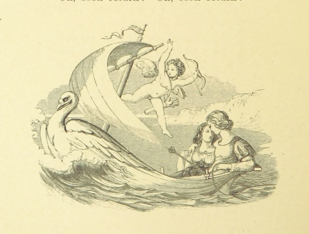 An illustration from Moore's Irish Melodies, Lalla Rookh, National Airs, Legendary Ballads, Songs, etc., with a memoir by J. F. Waller. Illustrations, etc, 1867, leaf 490