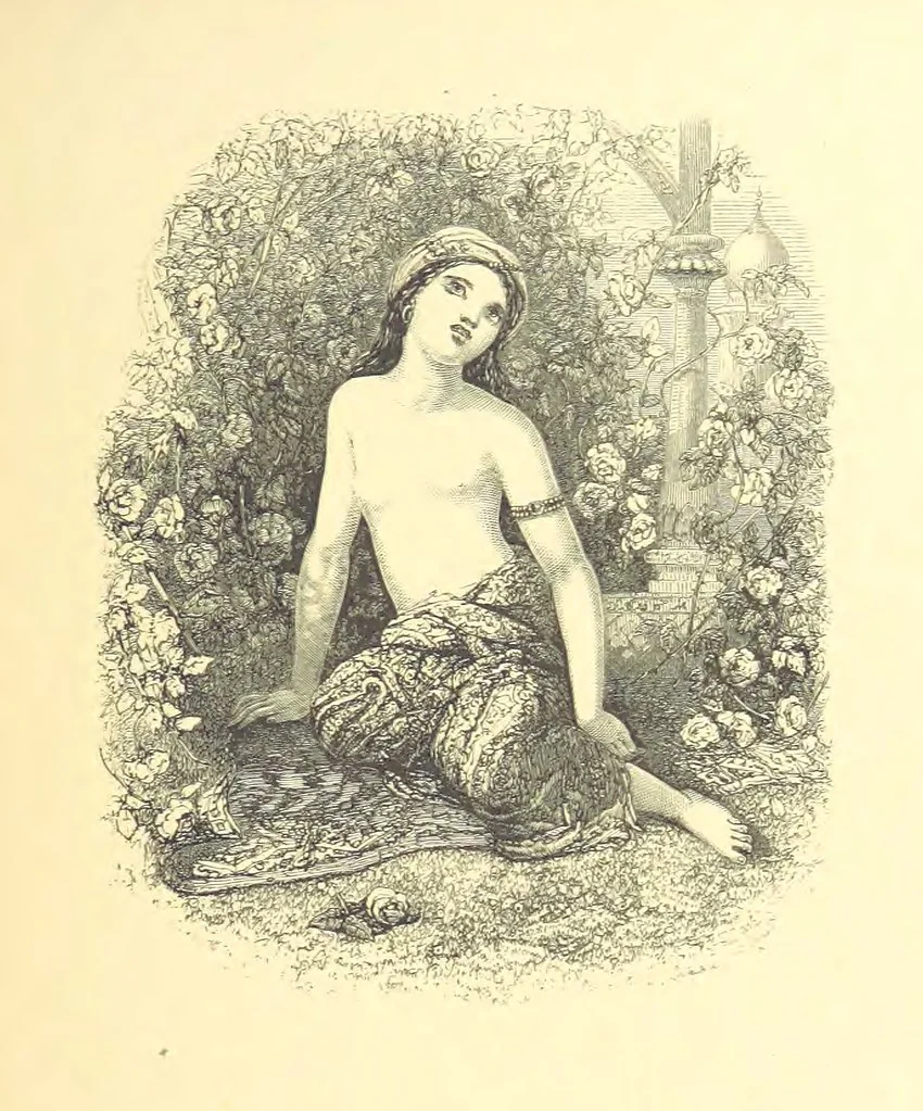 An illustration from Moore's Irish Melodies, Lalla Rookh, National Airs, Legendary Ballads, Songs, etc., with a memoir by J. F. Waller. Illustrations, etc, 1867, leaf 511