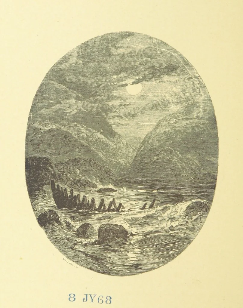 An illustration from Moore's Irish Melodies, Lalla Rookh, National Airs, Legendary Ballads, Songs, etc., with a memoir by J. F. Waller. Illustrations, etc, 1867, leaf 574