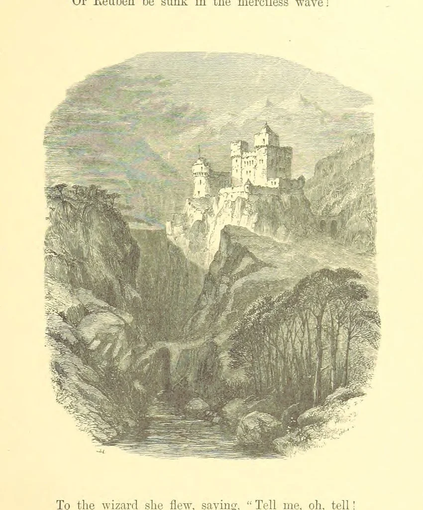 An illustration from Moore's Irish Melodies, Lalla Rookh, National Airs, Legendary Ballads, Songs, etc., with a memoir by J. F. Waller. Illustrations, etc, 1867, leaf 643