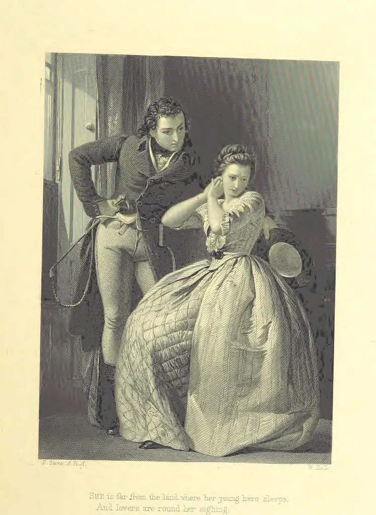 An illustration from Moore's Irish Melodies, Lalla Rookh, National Airs, Legendary Ballads, Songs, etc., with a memoir by J. F. Waller. Illustrations, etc, 1867, leaf 65