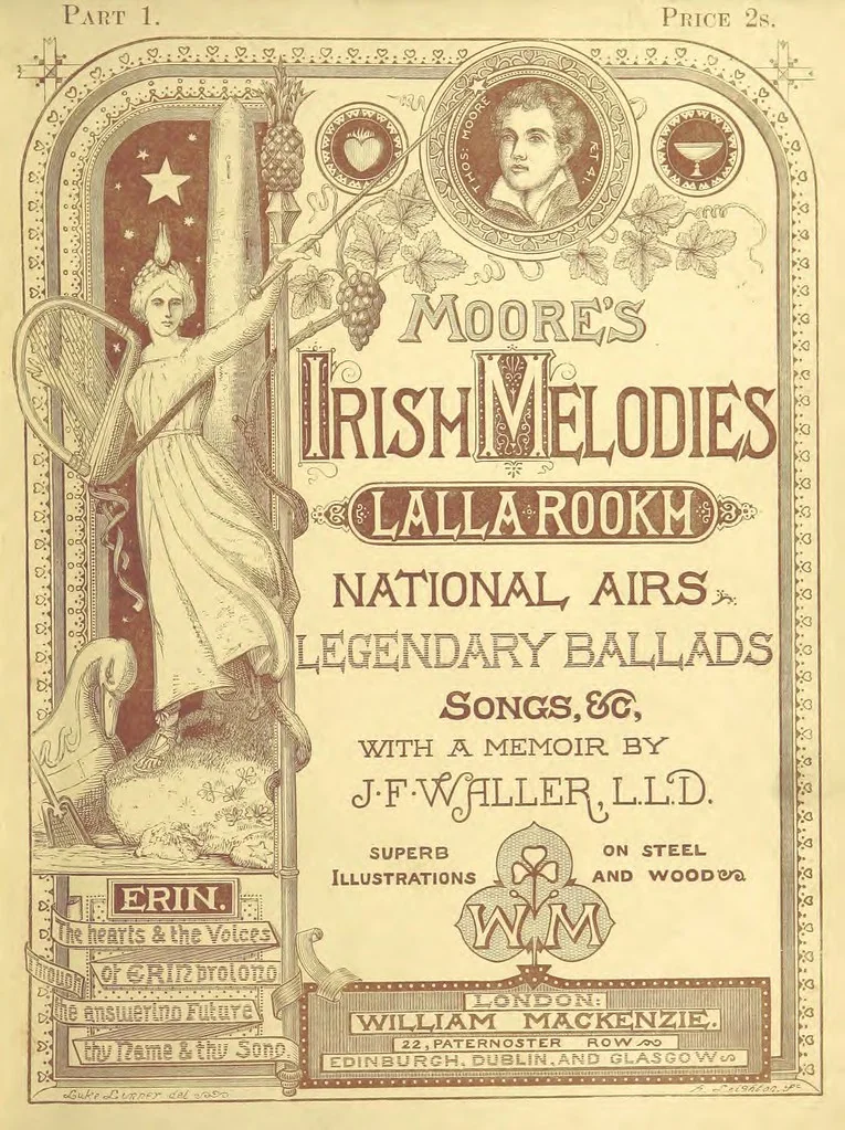 An illustration from Moore's Irish Melodies, Lalla Rookh, National Airs, Legendary Ballads, Songs, etc., with a memoir by J. F. Waller. Illustrations, etc, 1867, leaf 7