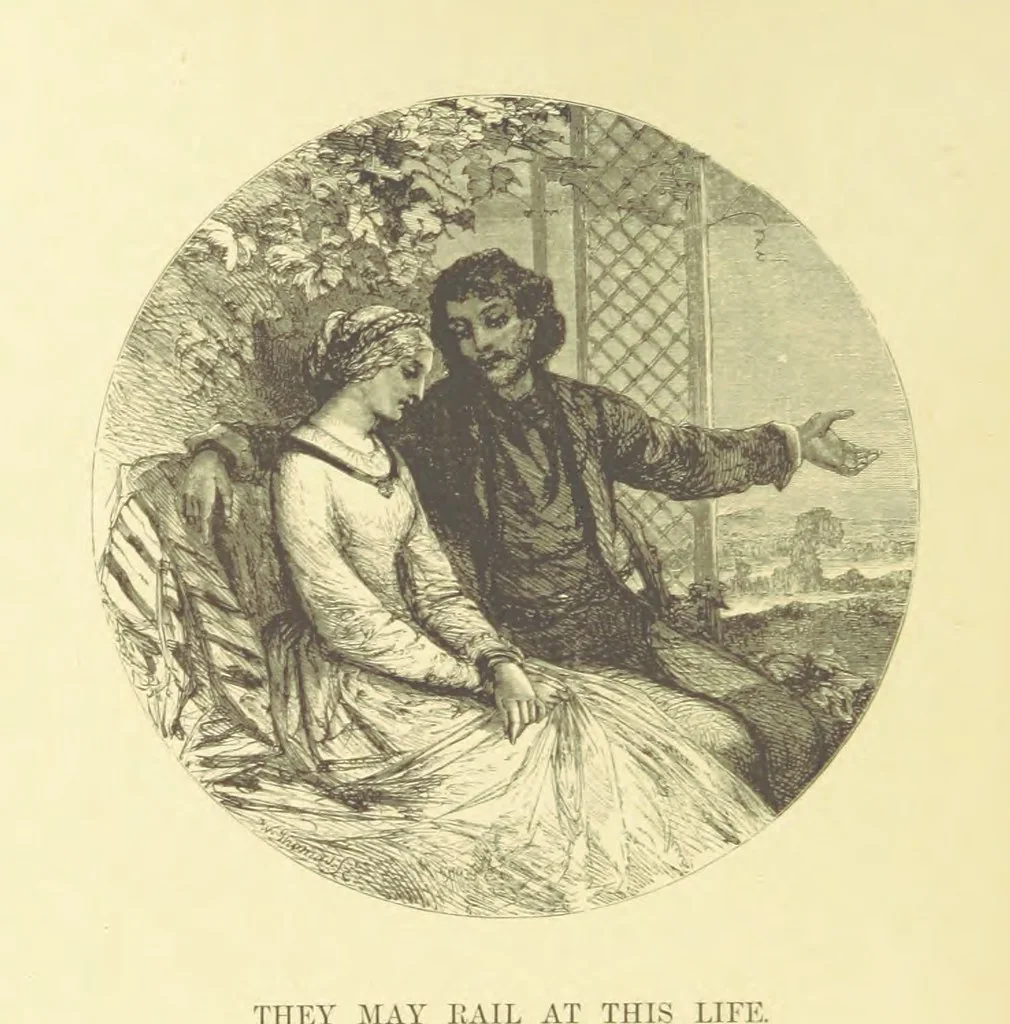 An illustration from Moore's Irish Melodies, Lalla Rookh, National Airs, Legendary Ballads, Songs, etc., with a memoir by J. F. Waller. Illustrations, etc, 1867, leaf 78