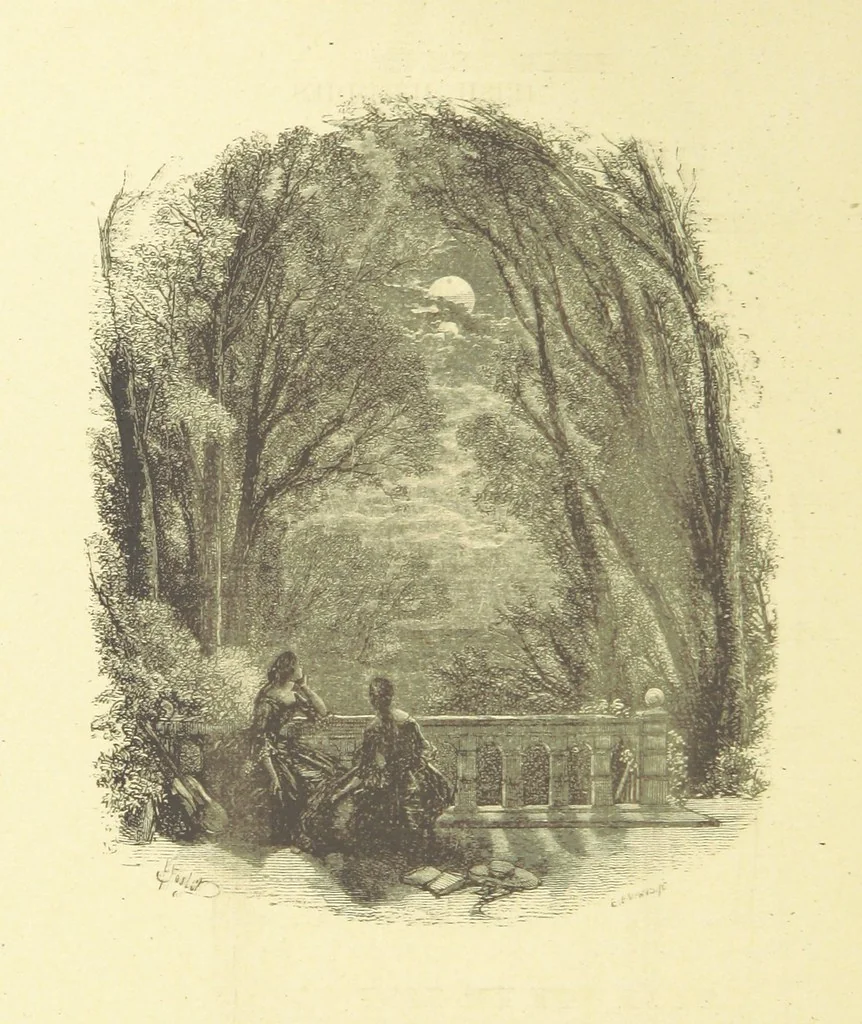 An illustration from Moore's Irish Melodies, Lalla Rookh, National Airs, Legendary Ballads, Songs, etc., with a memoir by J. F. Waller. Illustrations, etc, 1867, leaf 88