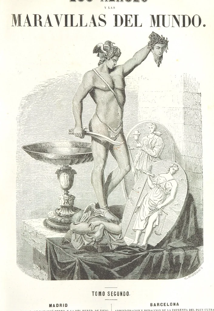 An illustration from Los Héroes y las Maravillas del Mundo. ... Anales del mundo desde los tiempos bíblicos hasta nuestros dias. ... Gran Memorandum histórico ... que comprende íntegras las obras siguientes. La Imparcial ... Historia Universal, escrita por el sabio Benedictino Clemente y su tan celebrado Arte de comprobar los datos de las fechas históricas, crónicas y otros antiguos documentos; ... continuada hasta hoy dia por M. de Saint Allais; la Historia de Alejandro el Grande, escrita por Quinto Curcio, la de Cártago y Roma, Anibal y los Escipiones, Pompeyo y Cesar, continuados los famosos Comentarios de este último; la de la guerra de Yugurta y Catilina, trasladado íntegro todo el Salustio. La Historia de la guerra de los Judios contra los Romanos. ... Descripcion del Capitolio, destruccion de Jerusalen, Martirio de los Macabeos, etc. escrita por Flavio Josefo, traducida del original Griego ... acompañadas dichas historias con las fideles tablas cronológicas de la citada obra de Clemente. ... Seguido todo de los tan celebrados cuadros de la pintura del hombre y de las maravillas que le rodean por ... Buffon, Cuvier, Lacepede, ... precedido del discurso sobre la Historia Universal por ... Bossuet. ... Dispuesto, ordenado, y completado el cuerpo general de la obra hasta el dia que termine por D. de Mora y Casarusa. Revisada la parte religiosa que comprende por I. Sayol y Echevarría. ... Quinta edicion, 1855, leaf 871