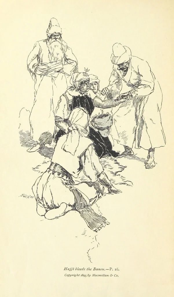 An illustration from The Adventures of Hajji Baba of Ispahan ... Illustrated by H. R. Millar, with an introduction by the Hon. G. Curzon, 1895, leaf 10