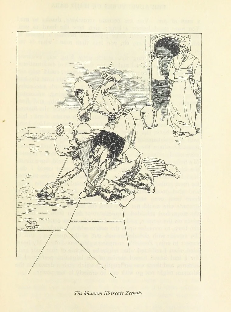An illustration from The Adventures of Hajji Baba of Ispahan ... Illustrated by H. R. Millar, with an introduction by the Hon. G. Curzon, 1895, leaf 197