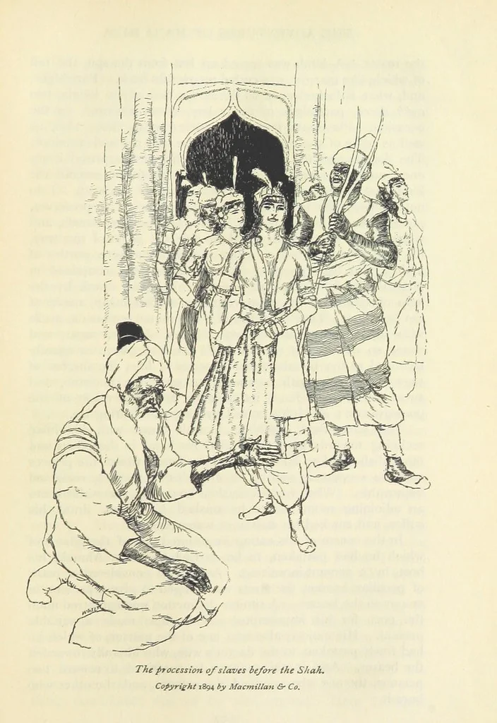An illustration from The Adventures of Hajji Baba of Ispahan ... Illustrated by H. R. Millar, with an introduction by the Hon. G. Curzon, 1895, leaf 211