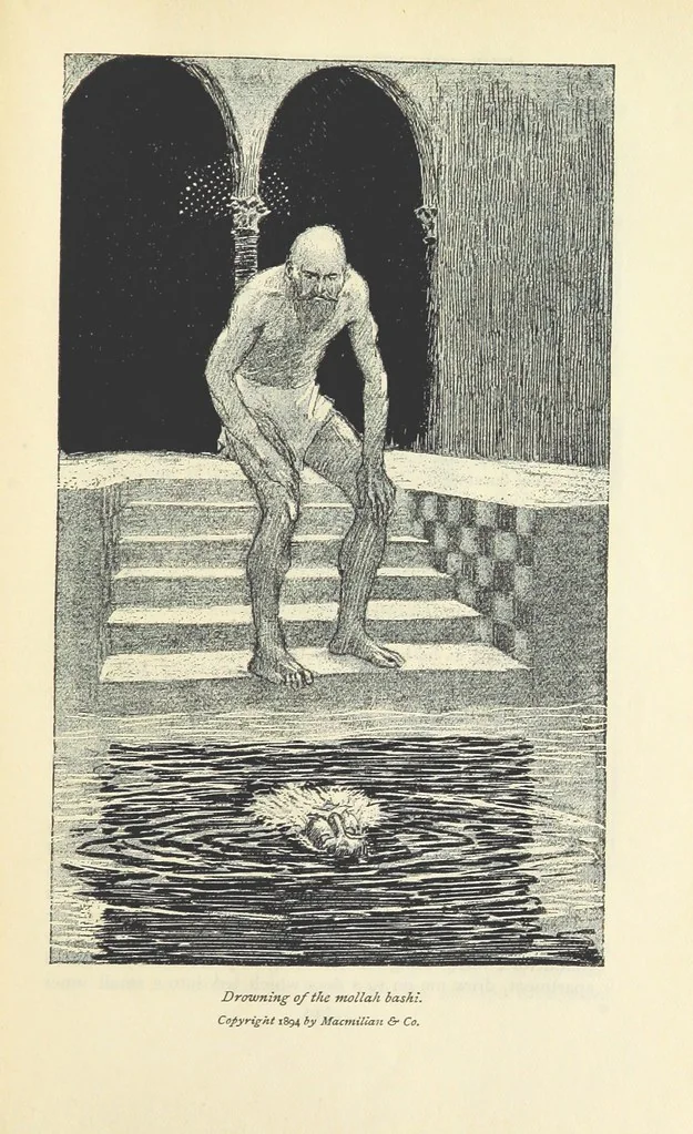 An illustration from The Adventures of Hajji Baba of Ispahan ... Illustrated by H. R. Millar, with an introduction by the Hon. G. Curzon, 1895, leaf 403