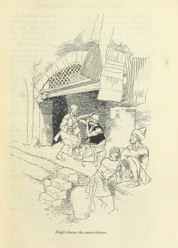 An illustration from The Adventures of Hajji Baba of Ispahan ... Illustrated by H. R. Millar, with an introduction by the Hon. G. Curzon, 1895, leaf 63