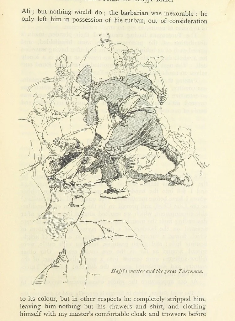 An illustration from The Adventures of Hajji Baba of Ispahan ... Illustrated by H. R. Millar, with an introduction by the Hon. G. Curzon, 1895, leaf 71