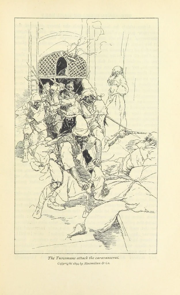 An illustration from The Adventures of Hajji Baba of Ispahan ... Illustrated by H. R. Millar, with an introduction by the Hon. G. Curzon, 1895, leaf 85