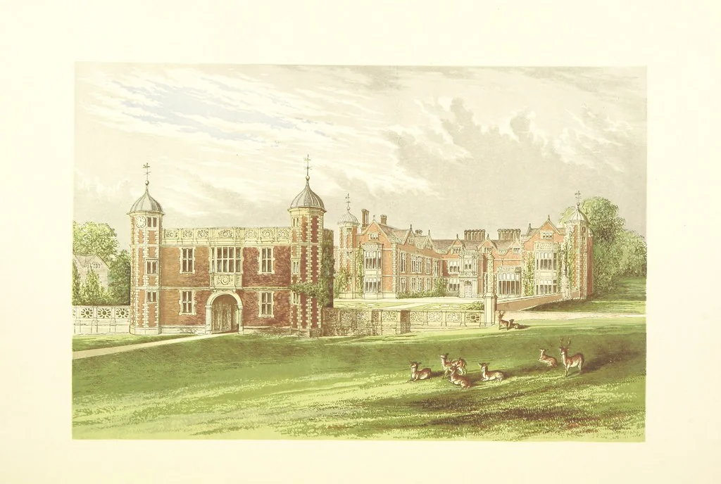 An illustration from The Ancestral Homes of Britain; containing examples of its noblest castles, halls, and mansions. With ... coloured illustrations ... and biographical and historical notices, 1868, leaf 170