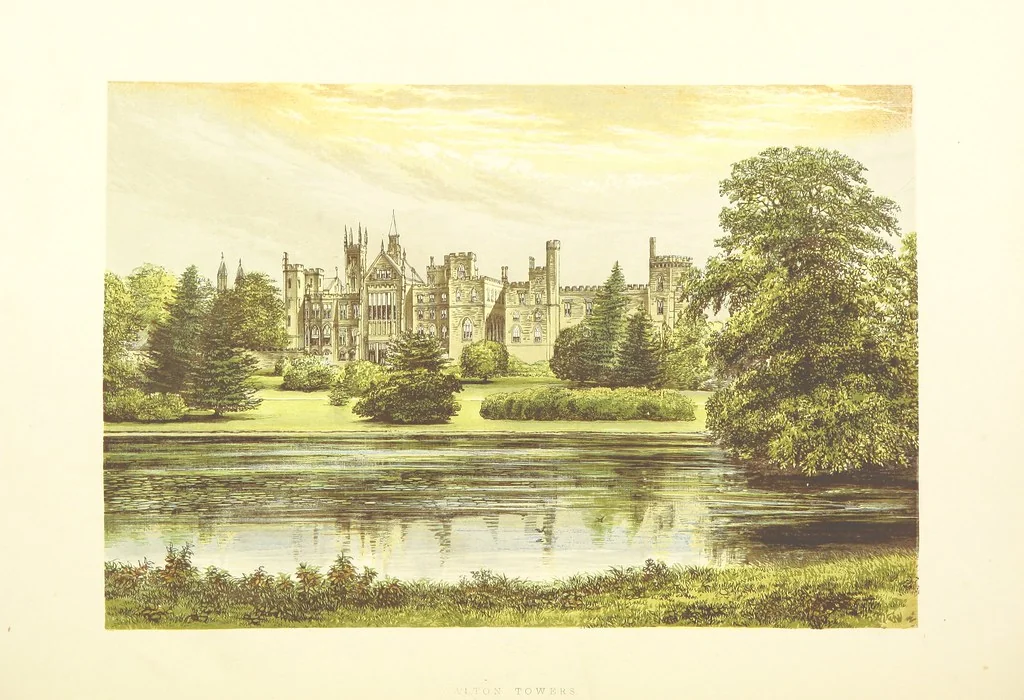 An illustration from The Ancestral Homes of Britain; containing examples of its noblest castles, halls, and mansions. With ... coloured illustrations ... and biographical and historical notices, 1868, leaf 188