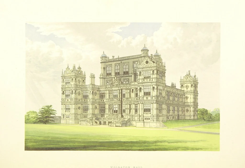 An illustration from The Ancestral Homes of Britain; containing examples of its noblest castles, halls, and mansions. With ... coloured illustrations ... and biographical and historical notices, 1868, leaf 206