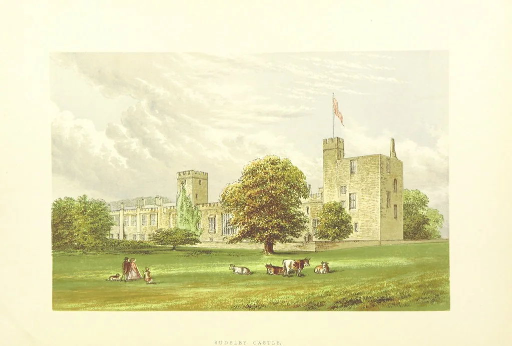 An illustration from The Ancestral Homes of Britain; containing examples of its noblest castles, halls, and mansions. With ... coloured illustrations ... and biographical and historical notices, 1868, leaf 48