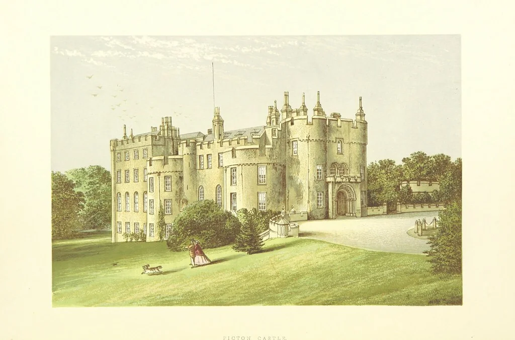 An illustration from The Ancestral Homes of Britain; containing examples of its noblest castles, halls, and mansions. With ... coloured illustrations ... and biographical and historical notices, 1868, leaf 58