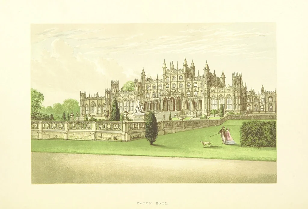 An illustration from The Ancestral Homes of Britain; containing examples of its noblest castles, halls, and mansions. With ... coloured illustrations ... and biographical and historical notices, 1868, leaf 84