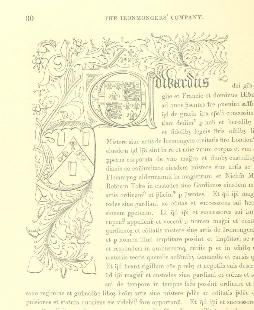An illustration from Some account of the Worshipful Company of Ironmongers. Compiled from their own Records and other authentic sources of information, by J. N, 1866, leaf 56