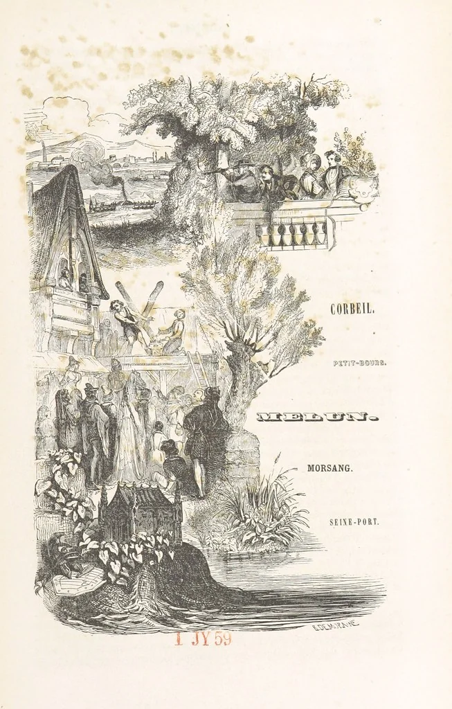 An illustration from Les Environs de Paris, histoire, monuments, paysages ... Par l'élite de la littérature contemporaine (L. Gozlan, J. Janin, Viollet-Leduc, etc.) ... 200 dessins. [Edited by J. E. C. N, 1855, leaf 241