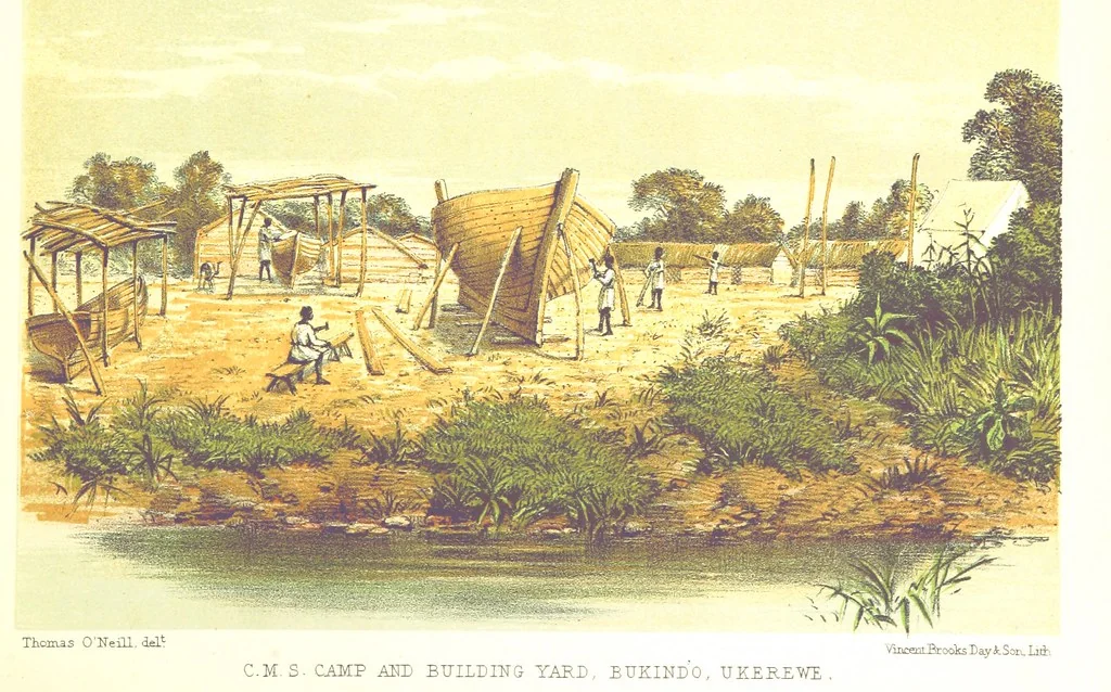 An illustration from Sketches of African Scenery, from Zanzibar to the Victoria Nyanza, being a series of coloured lithographic pictures, from sketches by ... T. O'Neill. (The larger part of the letterpress is from a journal kept by T. O'Neill.), 1878, leaf 33