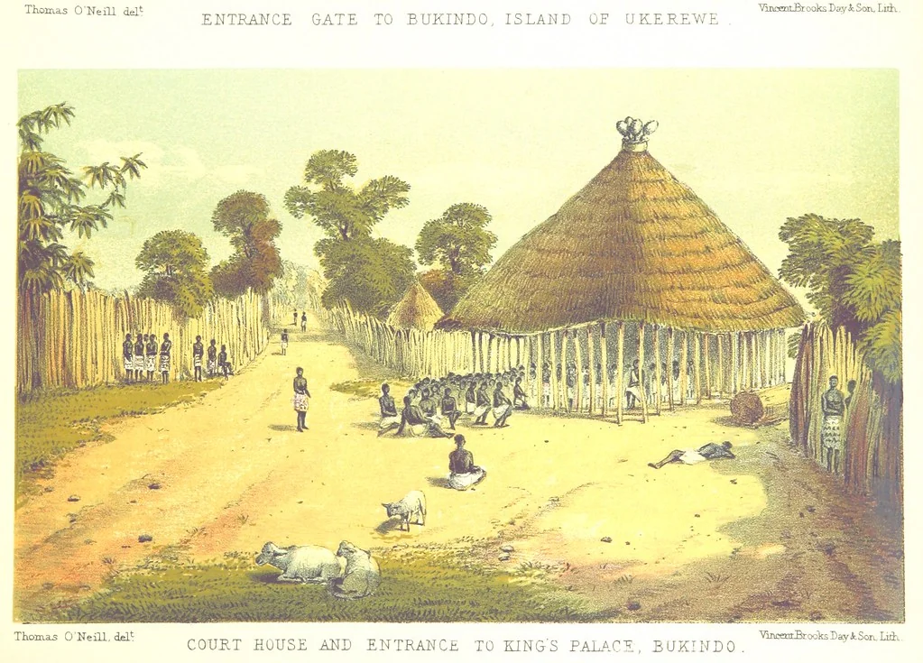 An illustration from Sketches of African Scenery, from Zanzibar to the Victoria Nyanza, being a series of coloured lithographic pictures, from sketches by ... T. O'Neill. (The larger part of the letterpress is from a journal kept by T. O'Neill.), 1878, leaf 37