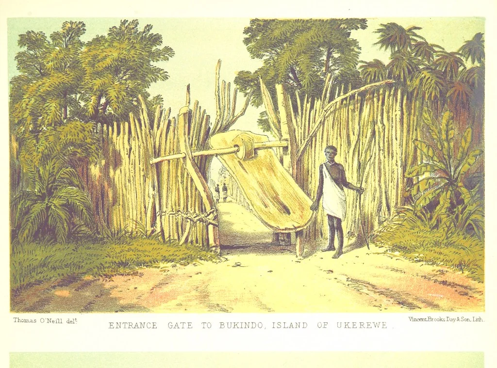 An illustration from Sketches of African Scenery, from Zanzibar to the Victoria Nyanza, being a series of coloured lithographic pictures, from sketches by ... T. O'Neill. (The larger part of the letterpress is from a journal kept by T. O'Neill.), 1878, leaf 37